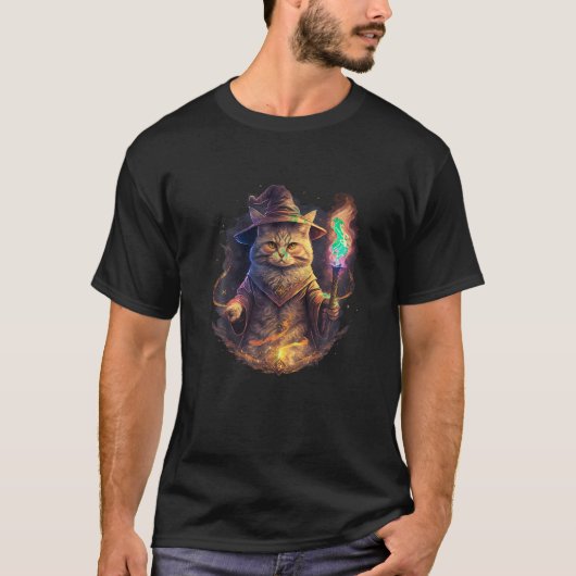 Magische Tovenaar Cat Fantasy Kitten T Shirt (Voorkant)