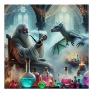 Magische Tovenaar Dragon Fantasy Art Poster