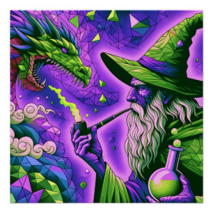 Magische Tovenaar Dragon Fantasy Kunst Perfect Poster