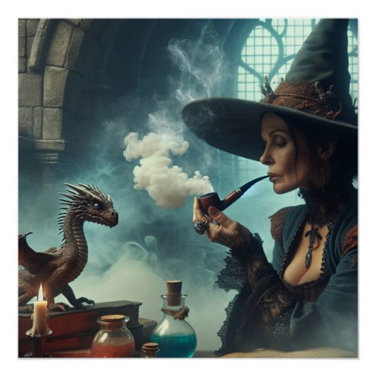 Magische Tovenaar Sorceress Dragon Fantasy Kunst Perfect Poster (Voorkant)