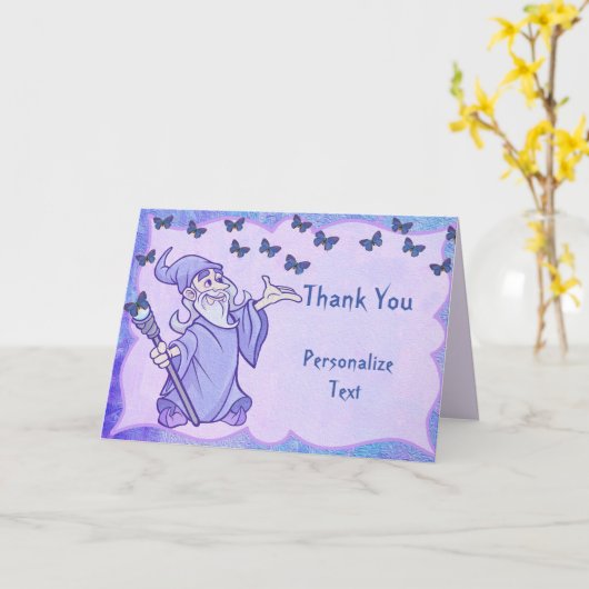 Magische Tovenaar & Vlinders Dank u personaliseren Kaart (Gele Bloem)