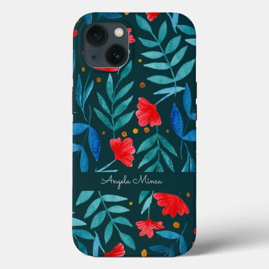 Magische tuin — donkerblauwgroen en rood Case-Mate iPhone case (Achterkant)