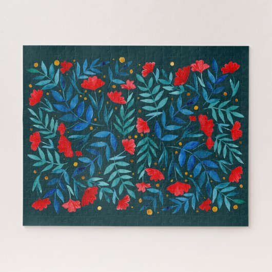 Magische tuin — donkerblauwgroen en rood legpuzzel (Horizontaal)