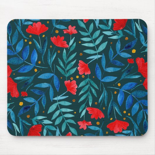 Magische tuin — donkerblauwgroen en rood muismat (Voorkant)