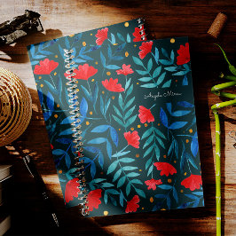 Magische tuin — donkerblauwgroen en rood notitieboek