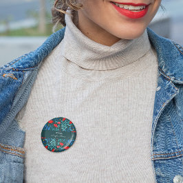 Magische tuin — donkerblauwgroen en rood ronde button 5,7 cm