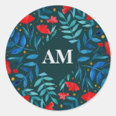 Magische tuin — donkerblauwgroen en rood ronde sticker (Voorkant)