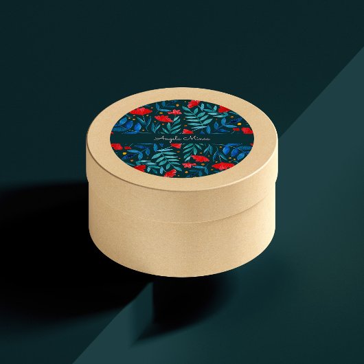 Magische tuin — donkerblauwgroen en rood ronde sticker