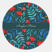 Magische tuin — donkerblauwgroen en rood ronde sticker (Voorkant)