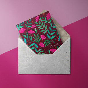 Magische tuin - magenta en groen Dank je wel Feestdagenkaart