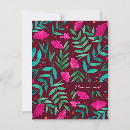 Magische tuin - magenta en groen Ik hou van je moe Feestdagenkaart (Voorkant)