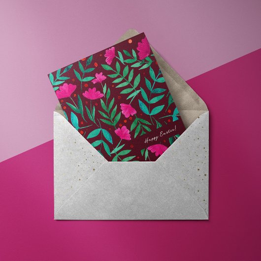 Magische tuin — magenta en groene paaskaart feestdagenkaart