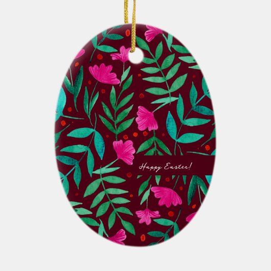 Magische tuin — magenta en groene paasmakerij keramisch ornament (Achterkant)