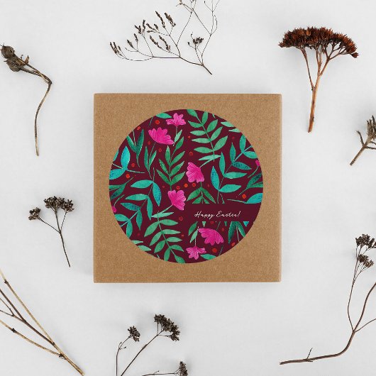 Magische tuin — magenta en groene paasSticker Ronde Sticker