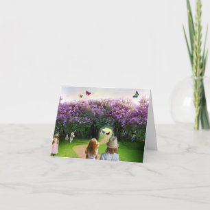 magische tuin met kinderen en boterbloemen bedankkaart