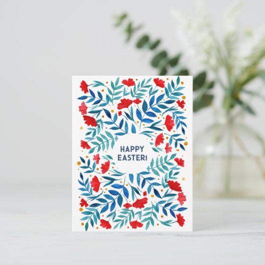 Magische tuin — rode en turkooizen Pasen Kaart (Staand voorkant)