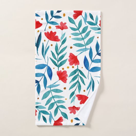 Magische tuin - rood en turquoise bad handdoek (Handdoek)