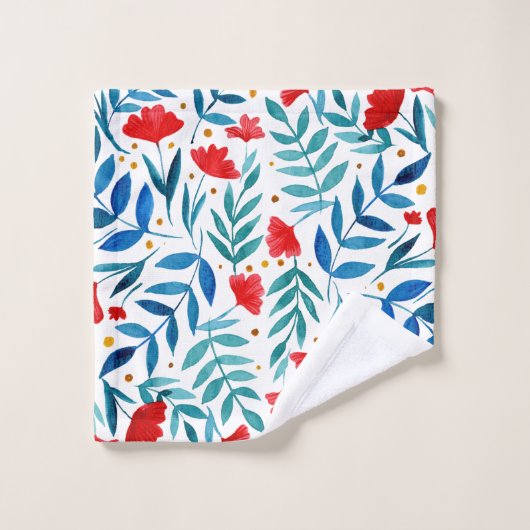 Magische tuin - rood en turquoise bad handdoek (Wasdoekje)