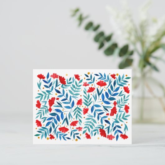 Magische tuin - rood en turquoise briefkaart (Staand voorkant)