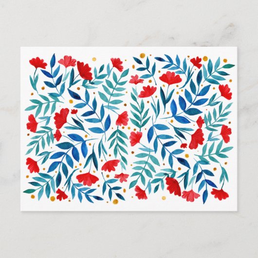 Magische tuin - rood en turquoise briefkaart (Voorkant)