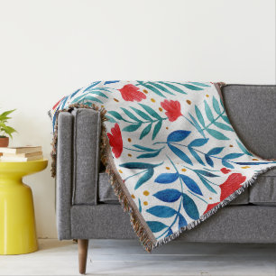 Magische tuin - rood en turquoise deken