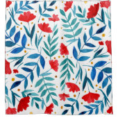 Magische tuin - rood en turquoise douchegordijn (Voorkant)