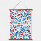 Magische tuin - rood en turquoise hangend wandkleed (Voorkant)