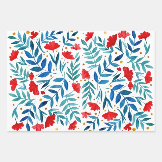 Magische tuin - rood en turquoise inpakpapier vel (Voorkant 2)