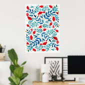 Magische tuin - rood en turquoise poster (Thuiskantoor)