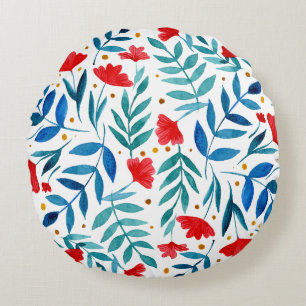 Magische tuin - rood en turquoise rond kussen