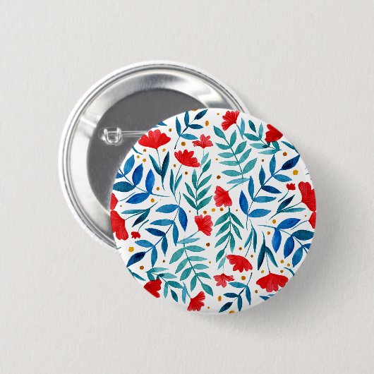 Magische tuin - rood en turquoise ronde button 5,7 cm (Voorkant /achterkant)
