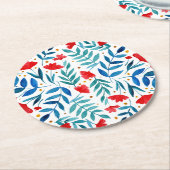 Magische tuin - rood en turquoise ronde kartonnen onderzetter (Gebogen)