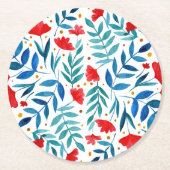 Magische tuin - rood en turquoise ronde kartonnen onderzetter (Voorkant)