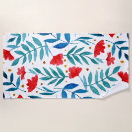 Magische tuin - rood en turquoise strandlaken