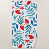 Magische tuin - rood en turquoise strandlaken (Voorkant)