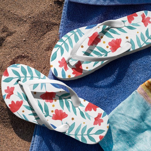 Magische tuin - rood en turquoise teenslippers