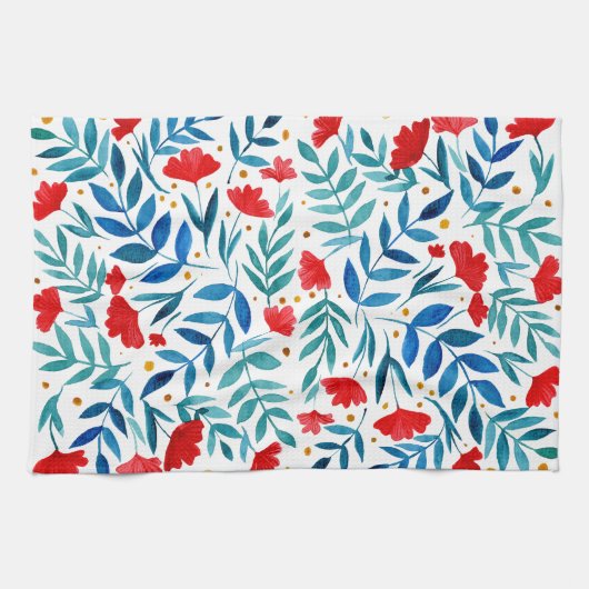 Magische tuin - rood en turquoise theedoek (Horizontaal)