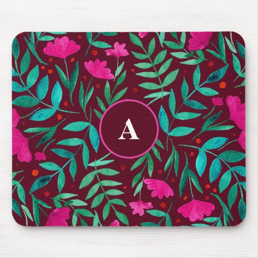 Magische tuinmagenta en groene monogram muismat (Voorkant)