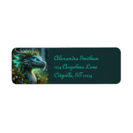 Magische turquoise kerstdraak etiket