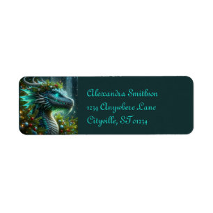 Magische turquoise kerstdraak etiket