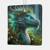 Magische turquoise kerstdraak keramisch ornament (Links)