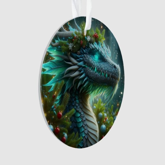 Magische turquoise kerstdraak ornament (voorkant)
