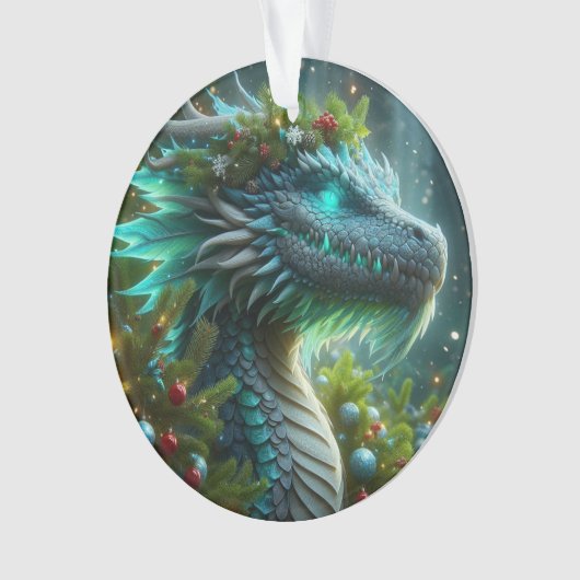 Magische turquoise kerstdraak ornament (voorkant)