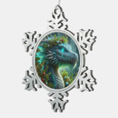 Magische turquoise kerstdraak tin sneeuwvlok ornament (Rechts)