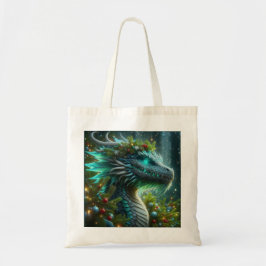 Magische turquoise kerstdraak tote bag