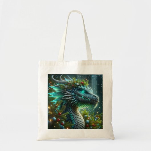 Magische turquoise kerstdraak tote bag (Voorkant)