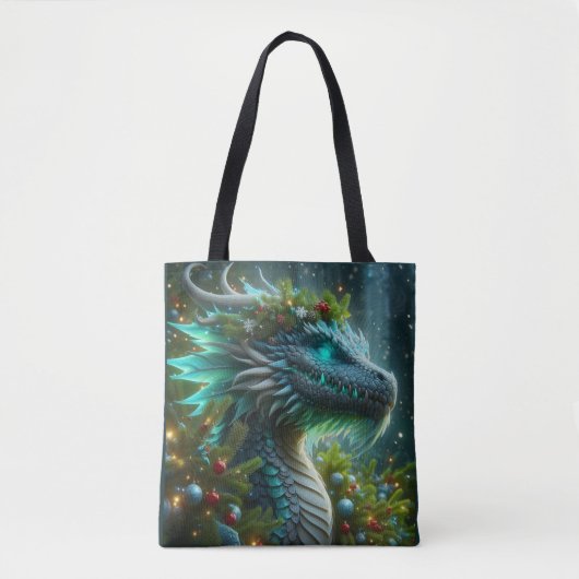 Magische turquoise kerstdraak tote bag (Voorkant)