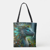Magische turquoise kerstdraak tote bag (Achterkant)
