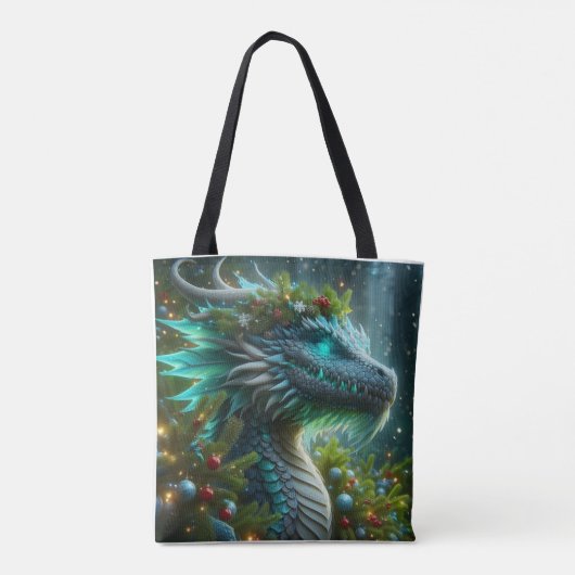 Magische turquoise kerstdraak tote bag (Achterkant)