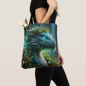 Magische turquoise kerstdraak tote bag (Dichtbij)